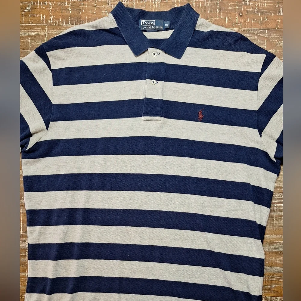 Polo Ralph Lauren Men's Striped‎ Short Sleeve XL Blue & White Polo Shirt